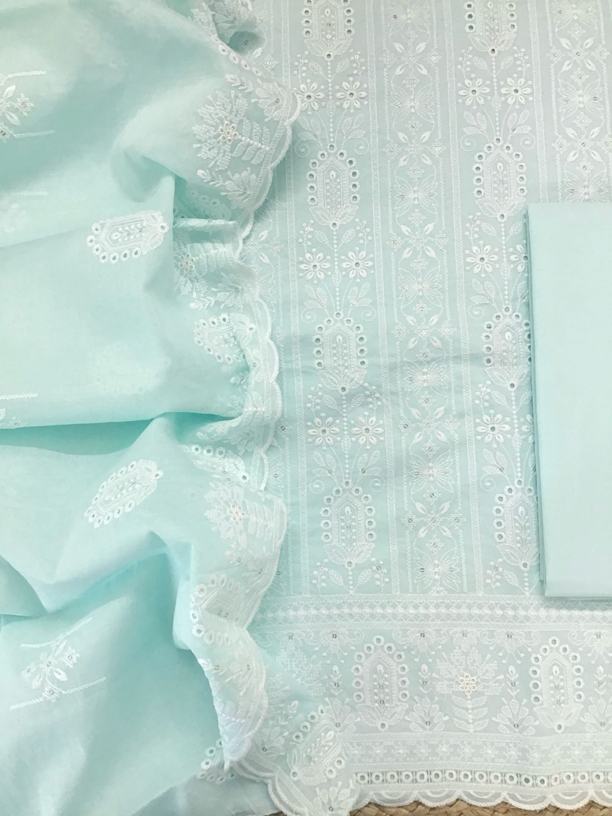 Pure Cotton Embroidered Suit - Blue