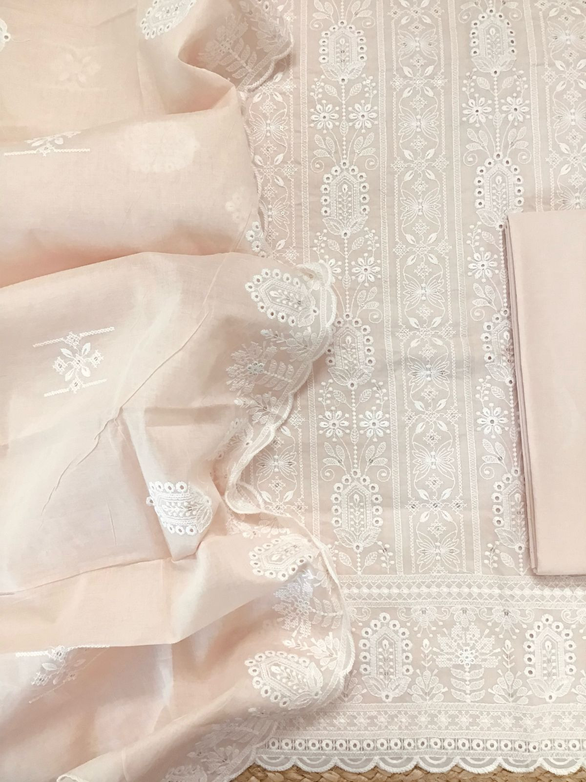 Pure Cotton Embroidered Suit - Peach