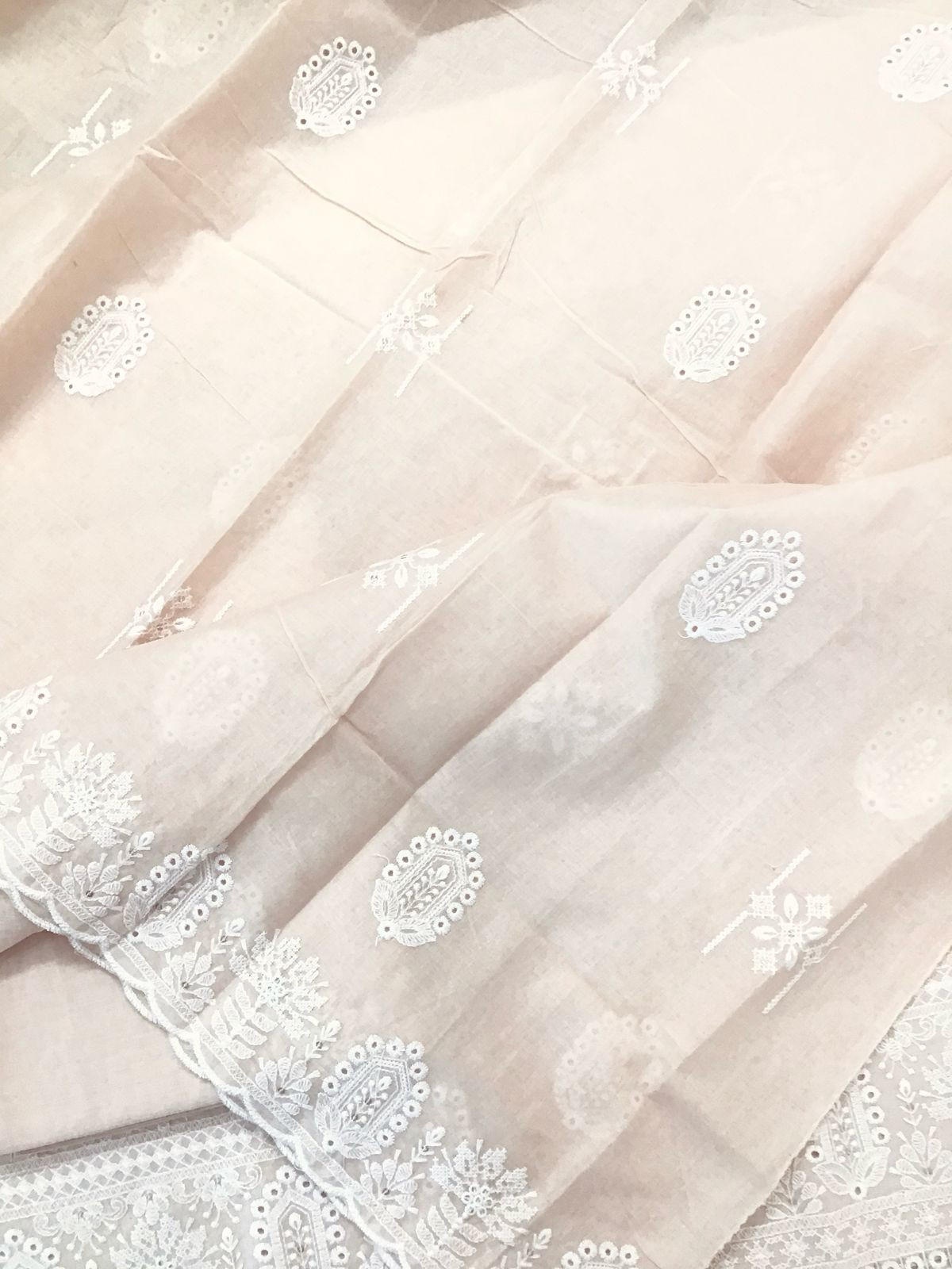 Pure Cotton Embroidered Suit - Peach