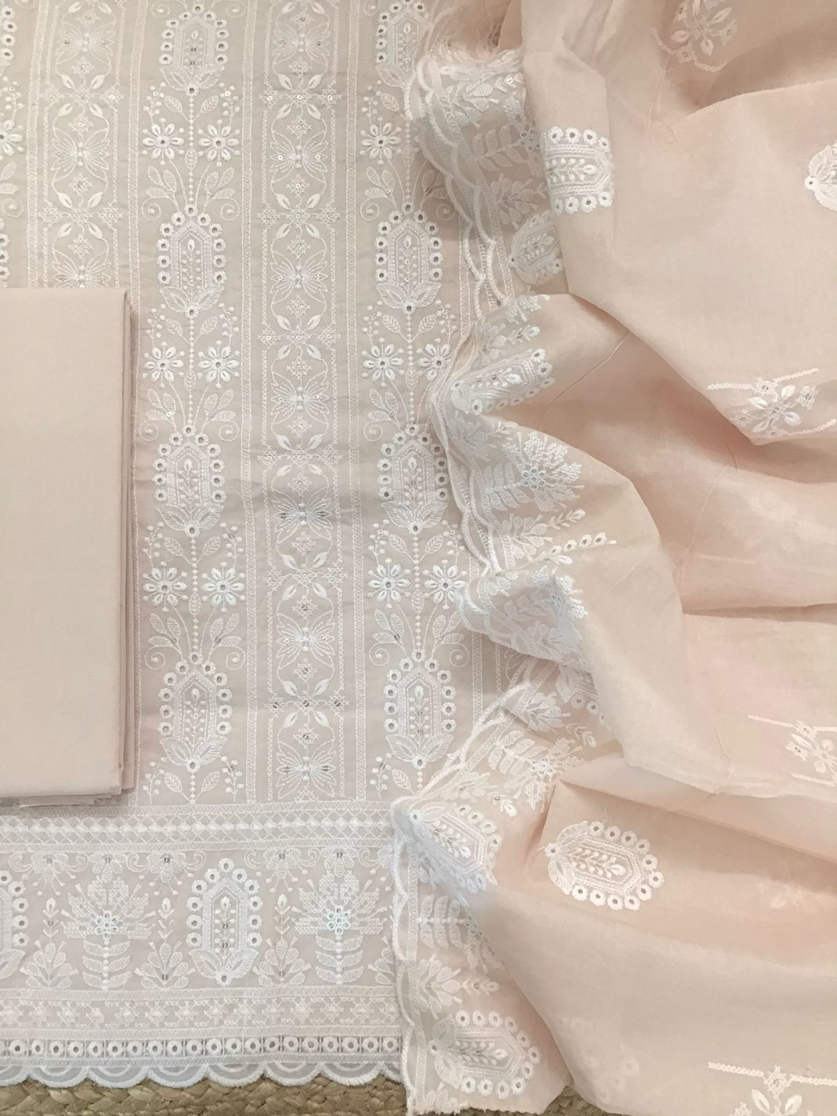 Pure Cotton Embroidered Suit - Peach