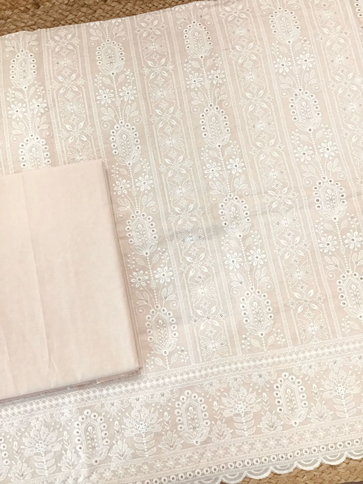 Pure Cotton Embroidered Suit - Peach