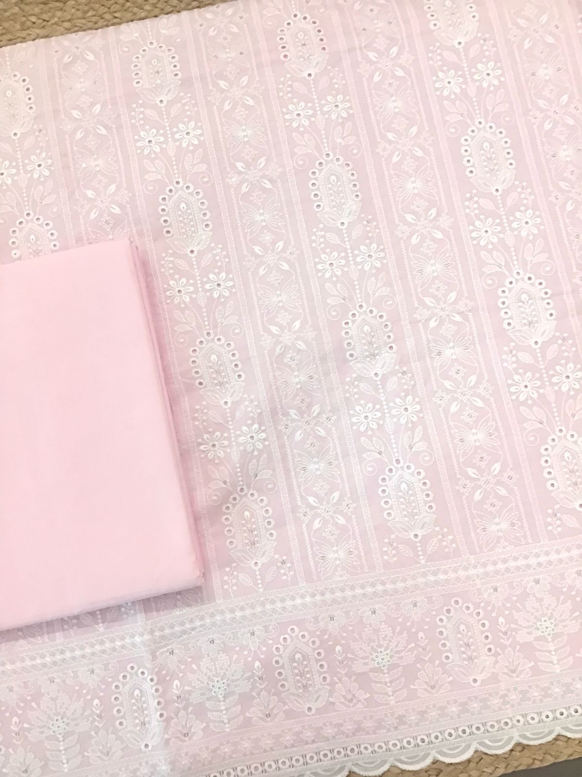 Pure Cotton Embroidered Suit - Pink
