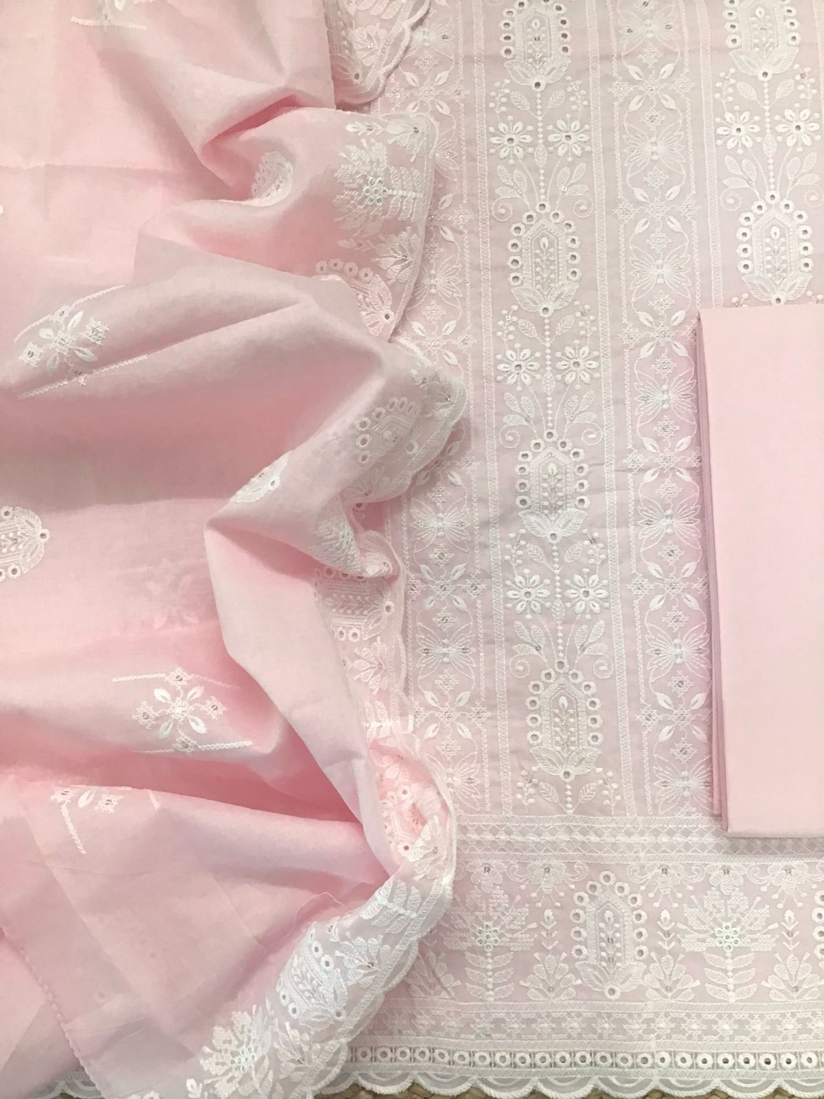 Pure Cotton Embroidered Suit - Pink