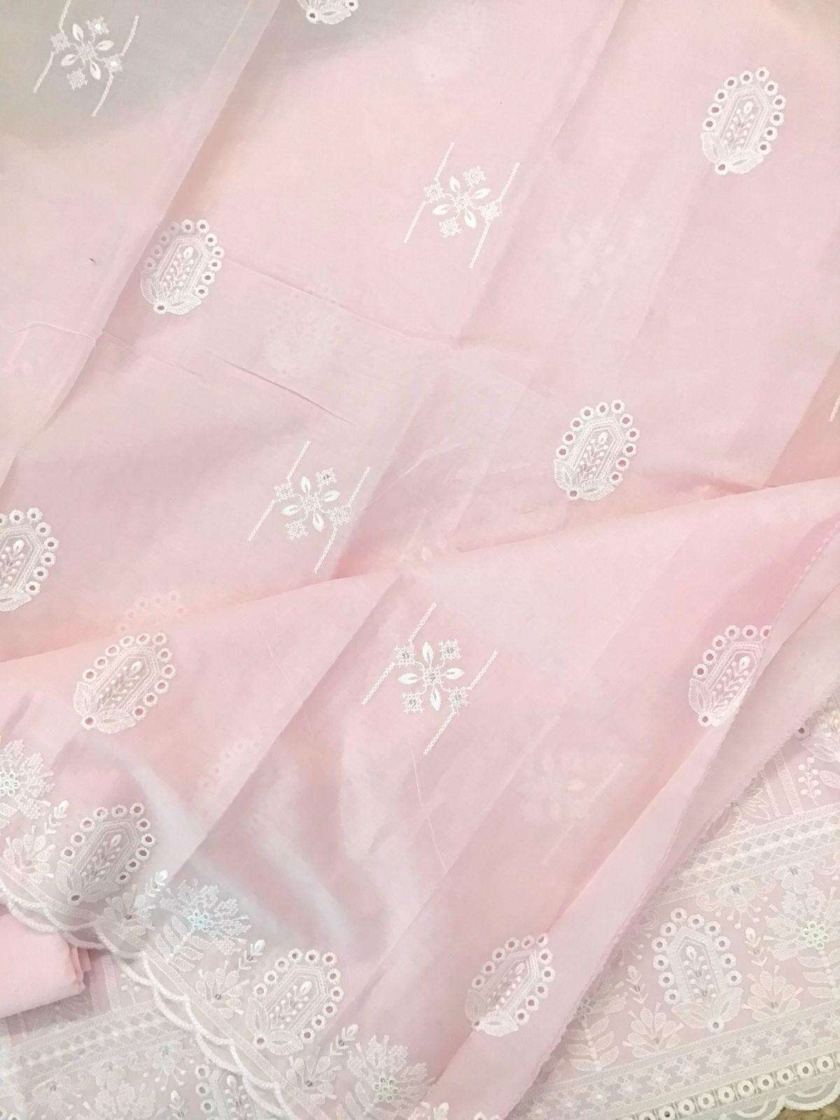 Pure Cotton Embroidered Suit - Pink