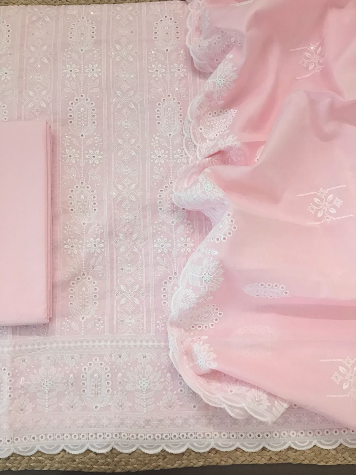 Pure Cotton Embroidered Suit - Pink