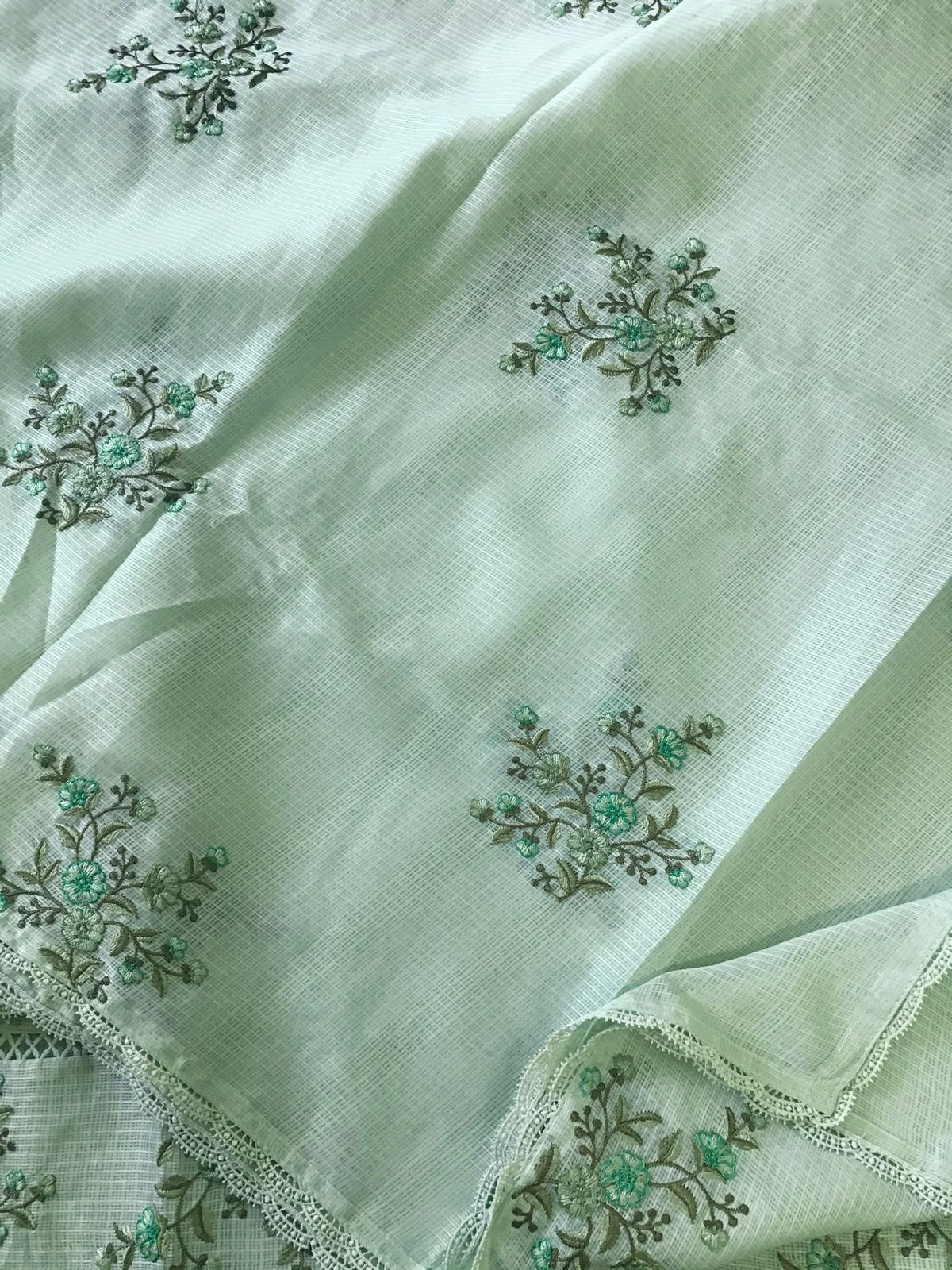 Soft Kota Silk Embroidered Suit - Green