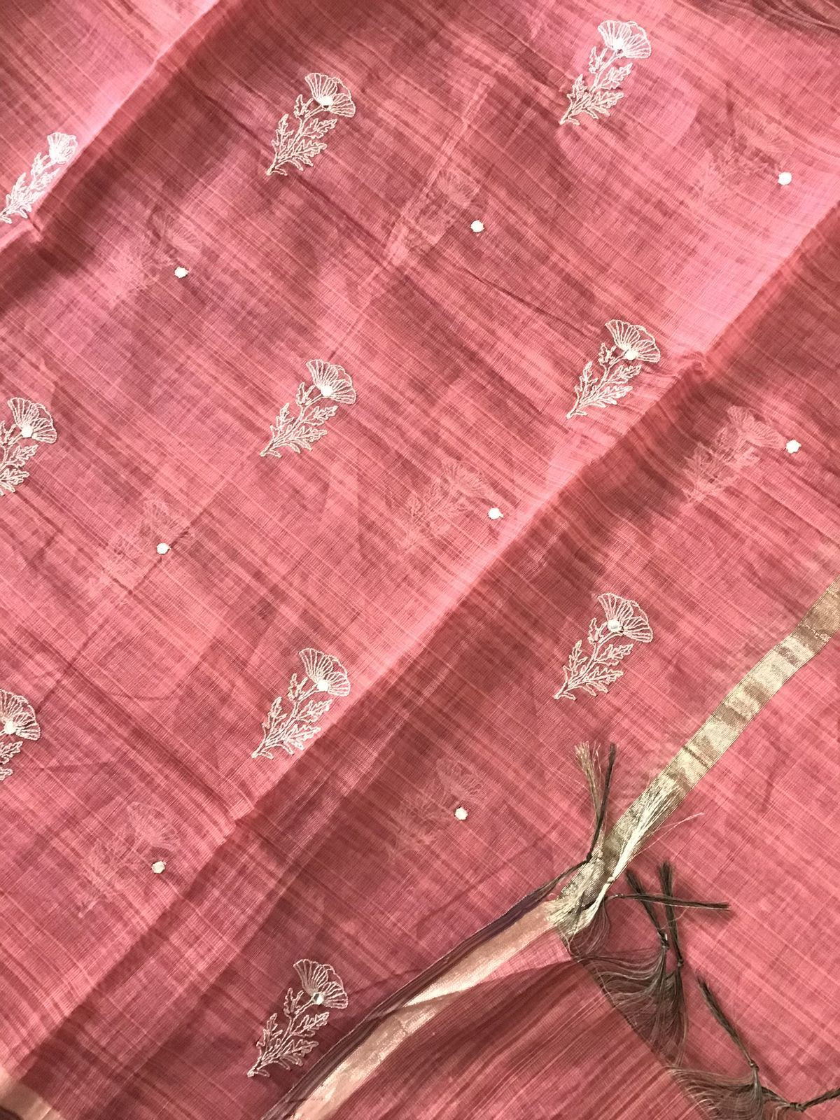 Soft Slub Chanderi Embroidered Suit - Dark Coral Pink