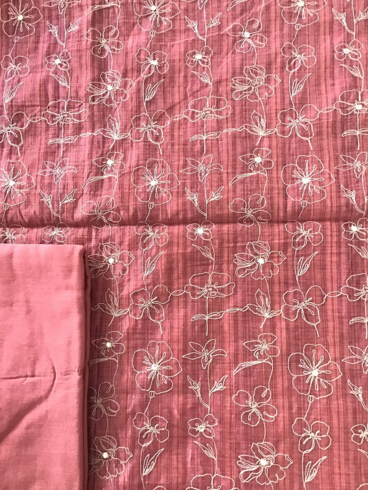 Soft Slub Chanderi Embroidered Suit - Dark Coral Pink