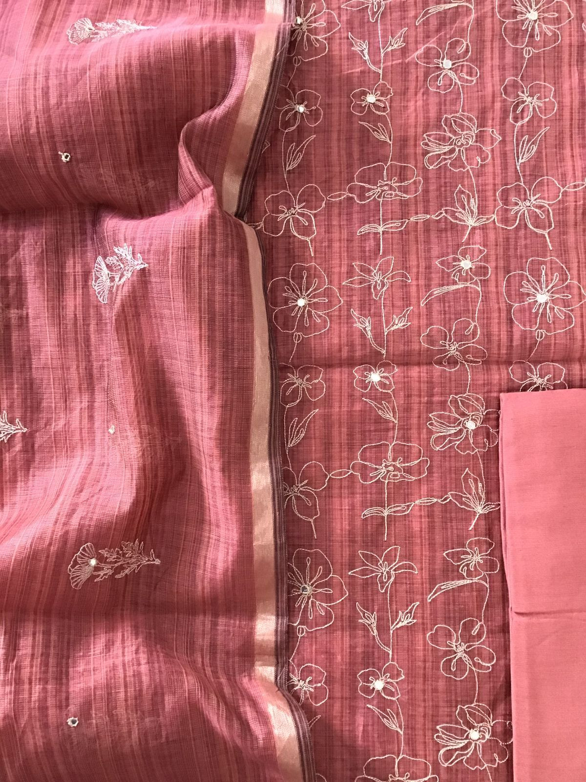 Soft Slub Chanderi Embroidered Suit - Dark Coral Pink