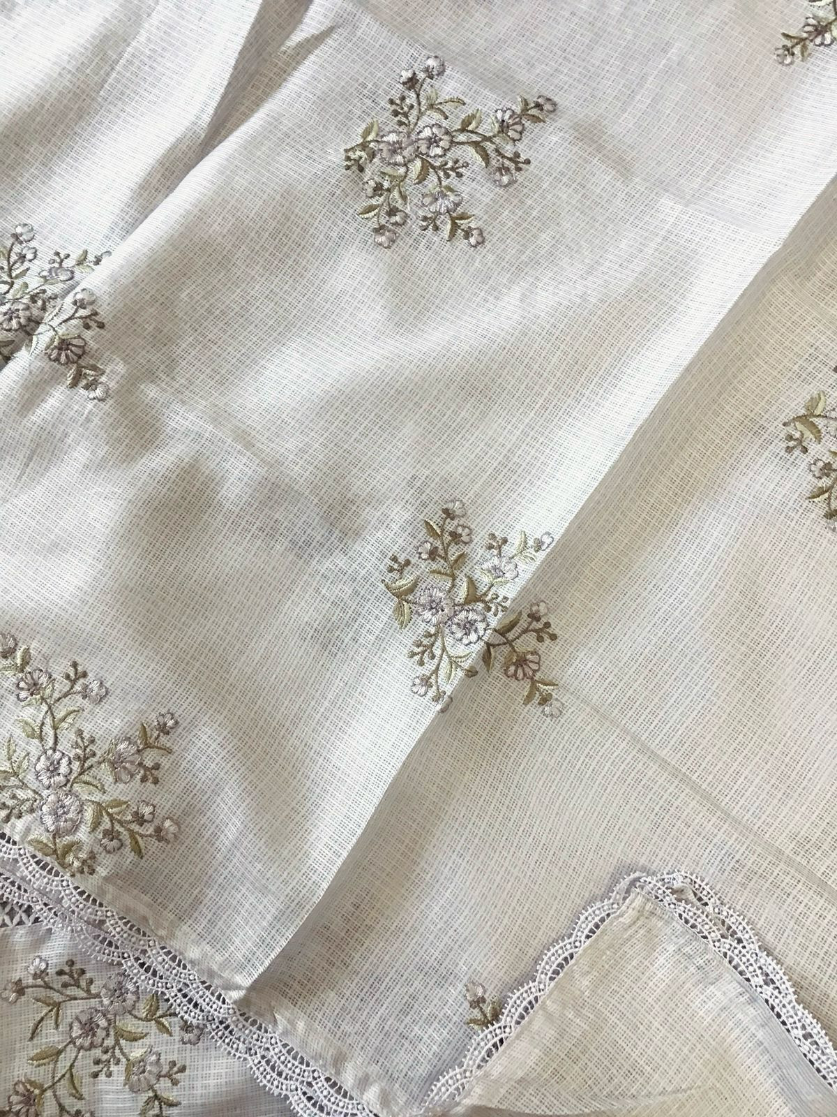 Soft Kota Silk Embroidered Suit - Beigish Grey