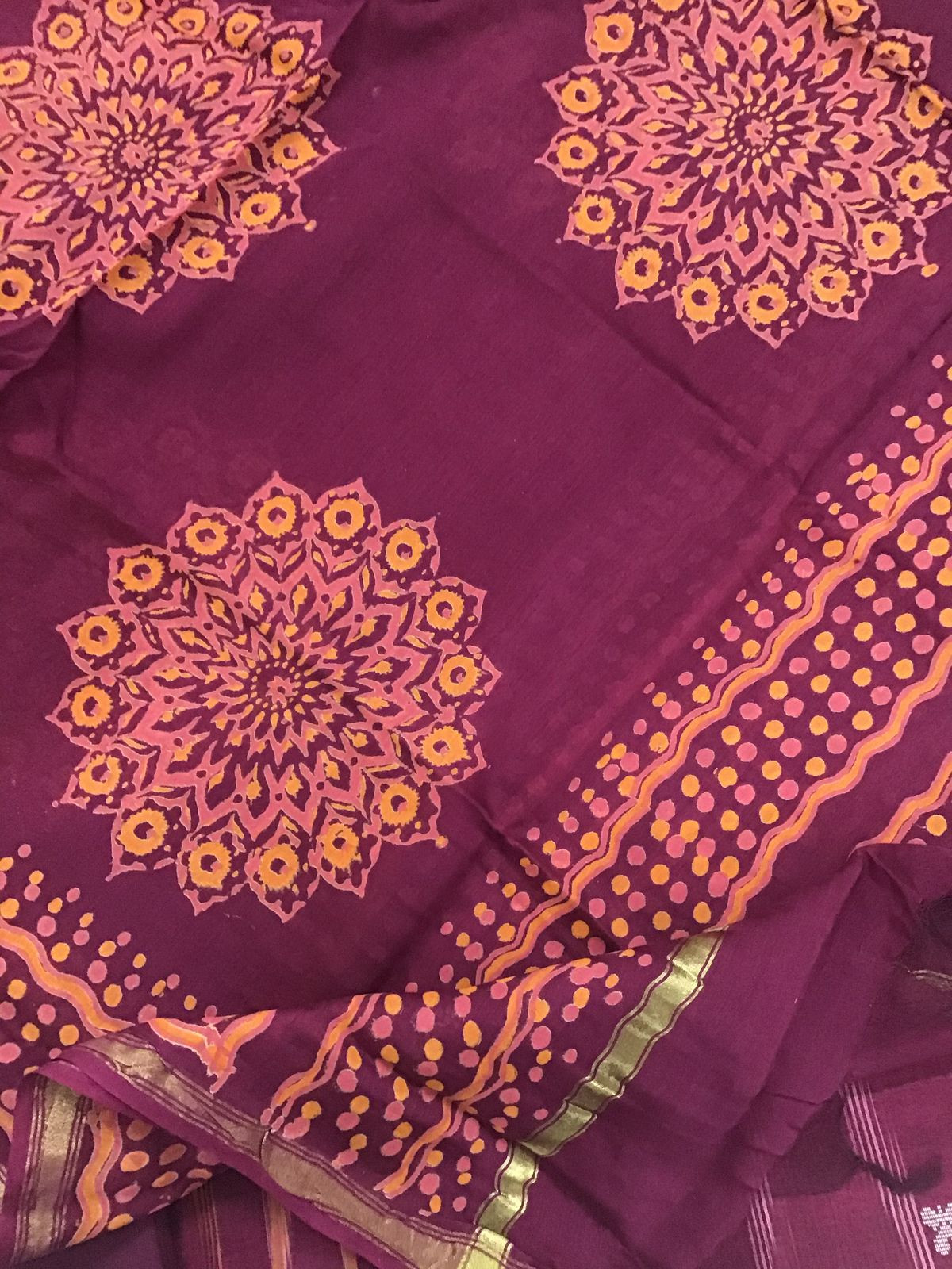 Pure Fine Ikkat Cotton Self Weaved Embroidered Suit - Wine