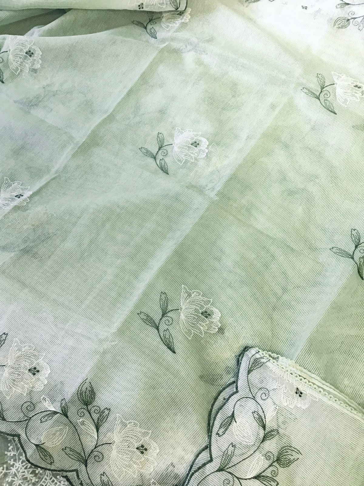 Soft Kota Silk Embroidered Suit - Green