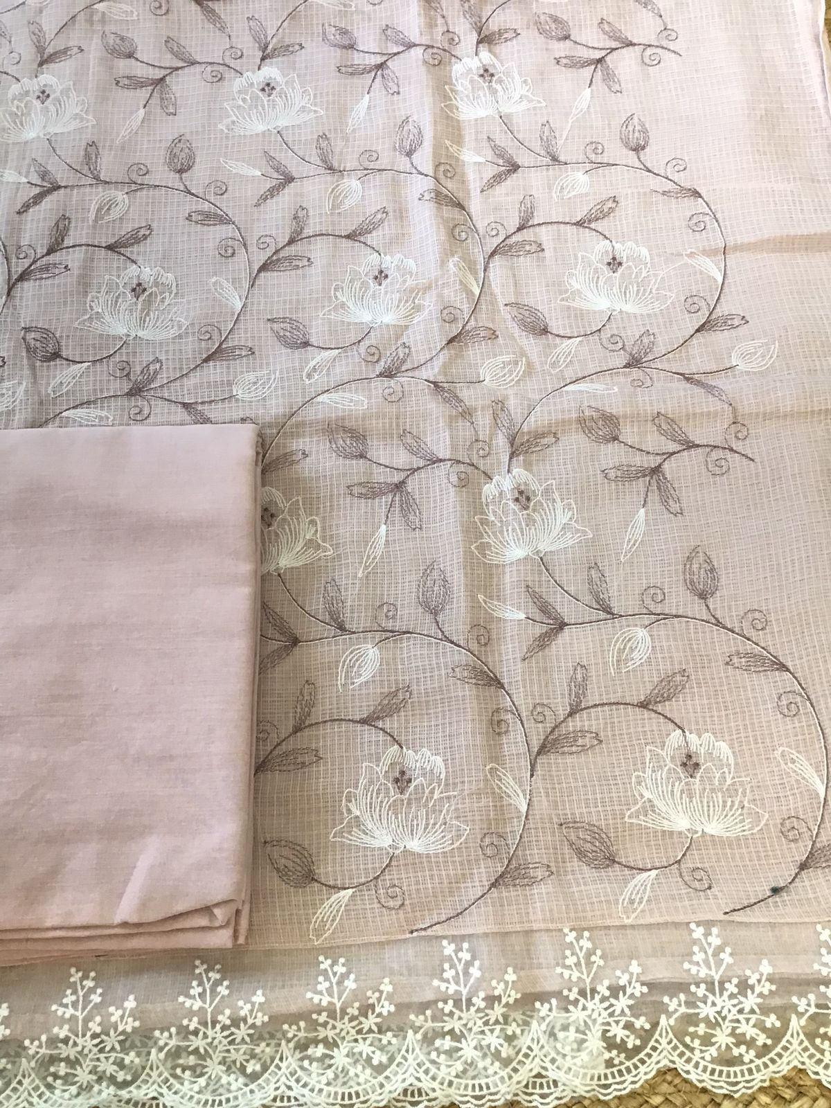 Soft Kota Silk Embroidered Suit - Light Onion Pink