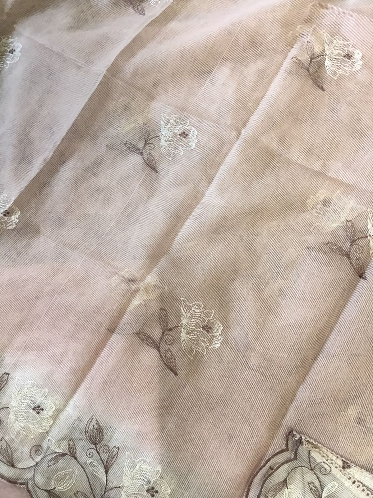 Soft Kota Silk Embroidered Suit - Light Onion Pink