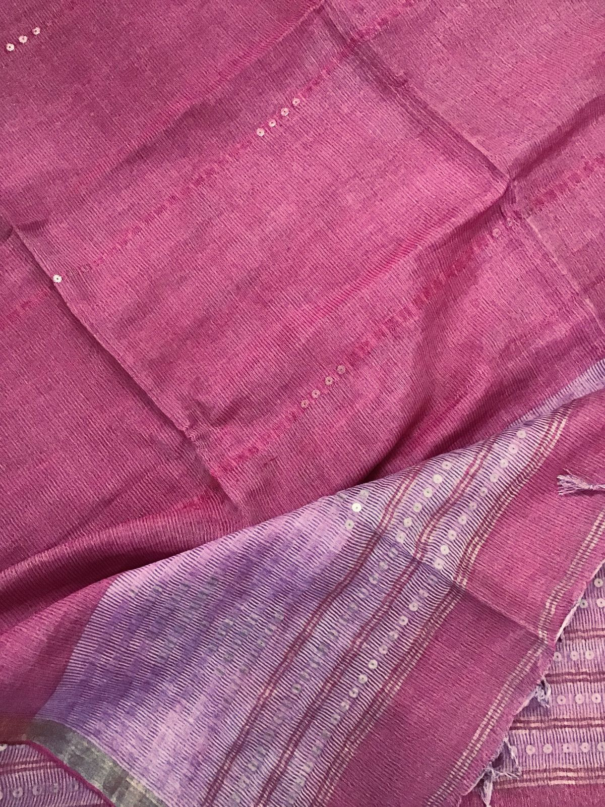 Soft Linen Silk Self Weaved Embroidered Kurta Dupatta Set - Pink