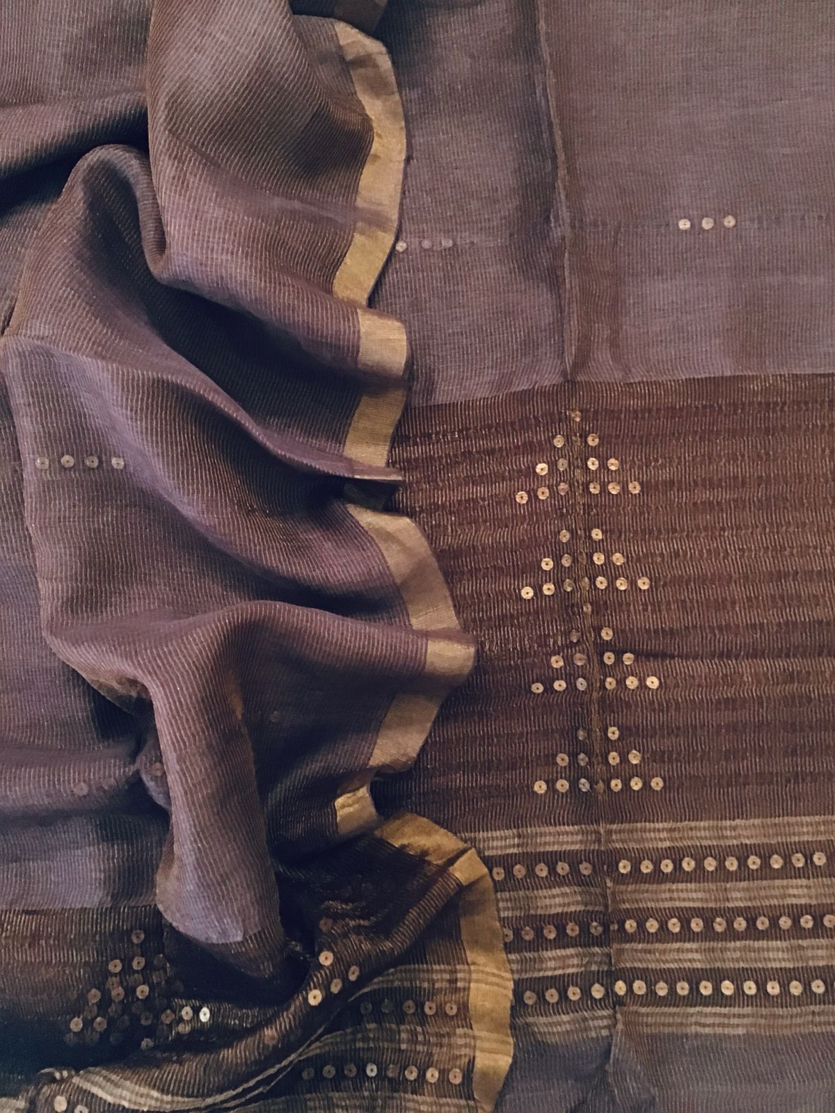 Soft Linen Silk Self Weaved Embroidered Kurta Dupatta Set - Brown