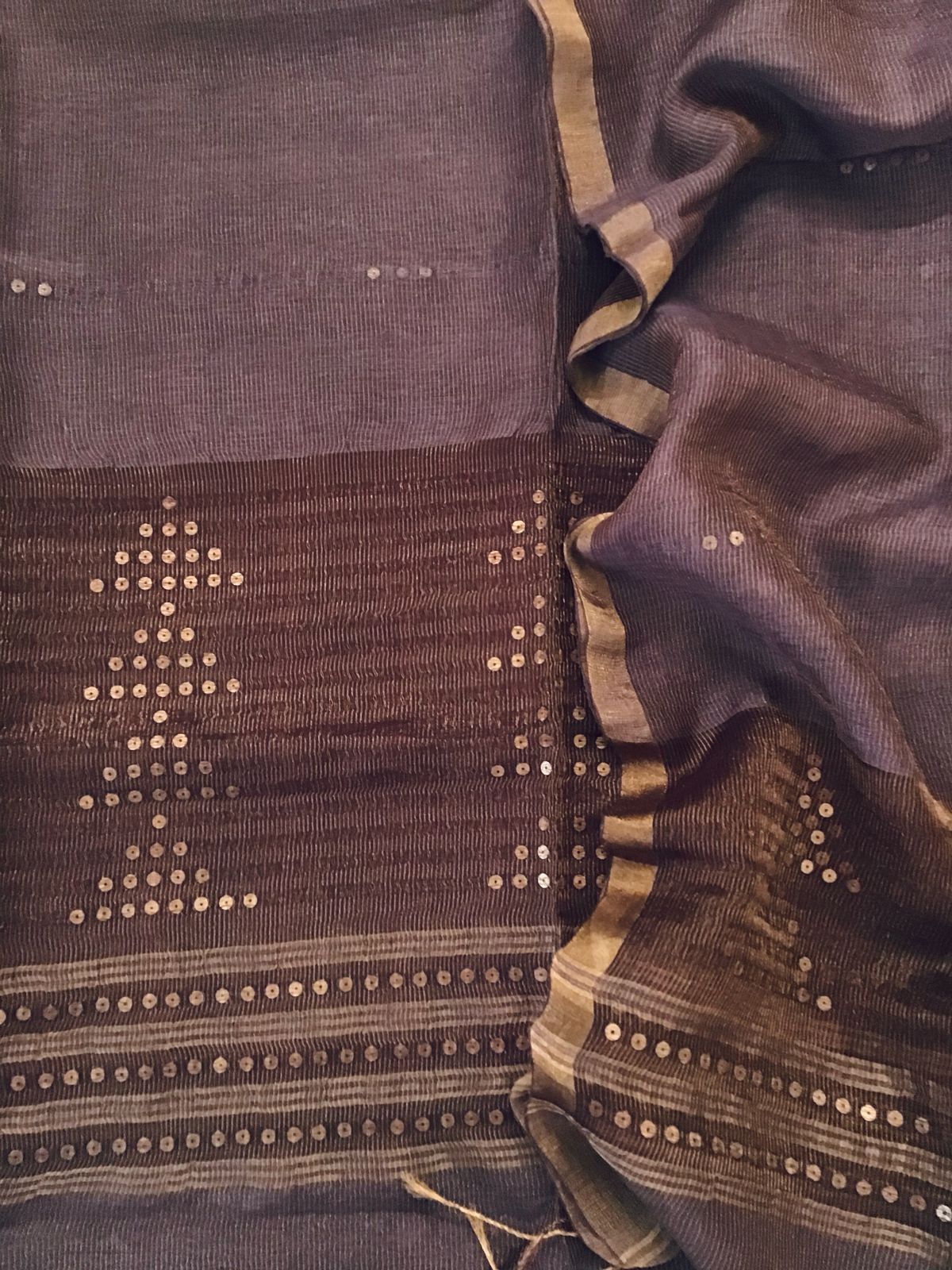 Soft Linen Silk Self Weaved Embroidered Kurta Dupatta Set - Brown