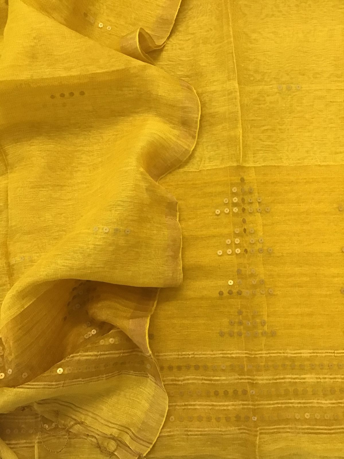 Soft Linen Silk Self Weaved Embroidered Kurta Dupatta Set - Yellow