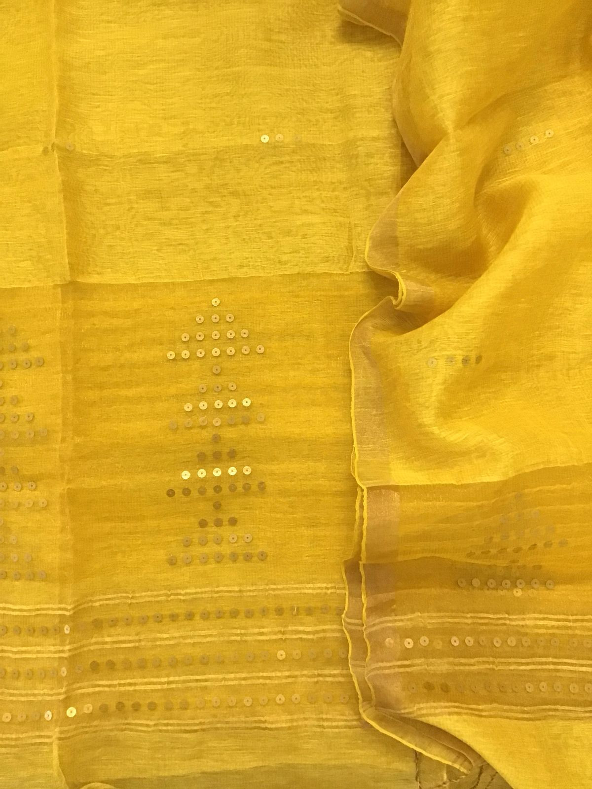 Soft Linen Silk Self Weaved Embroidered Kurta Dupatta Set - Yellow