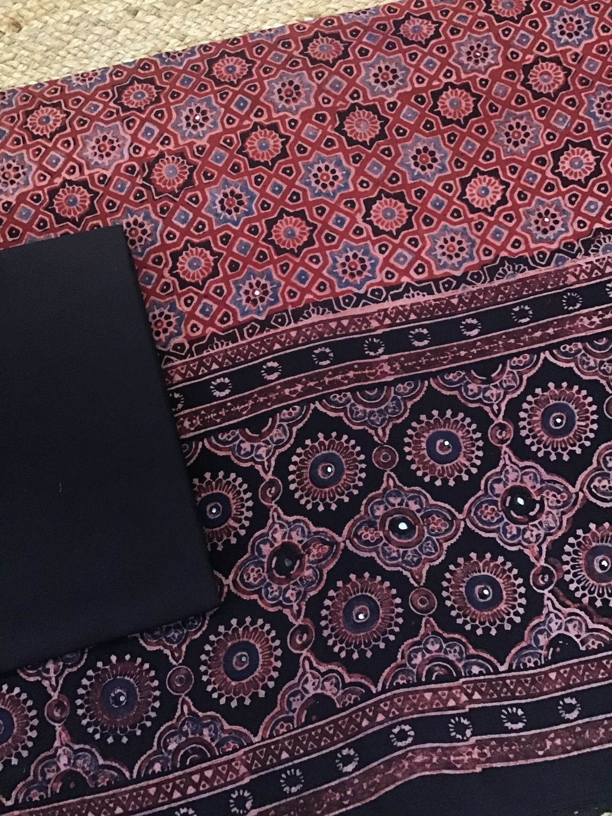 Pure Cotton Printed Embroidered Suit - Brick Red