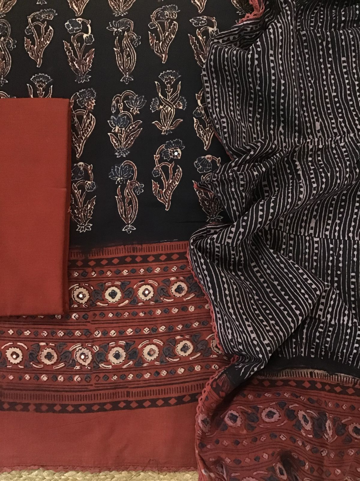 Pure Cotton Printed Embroidered Suit - Black