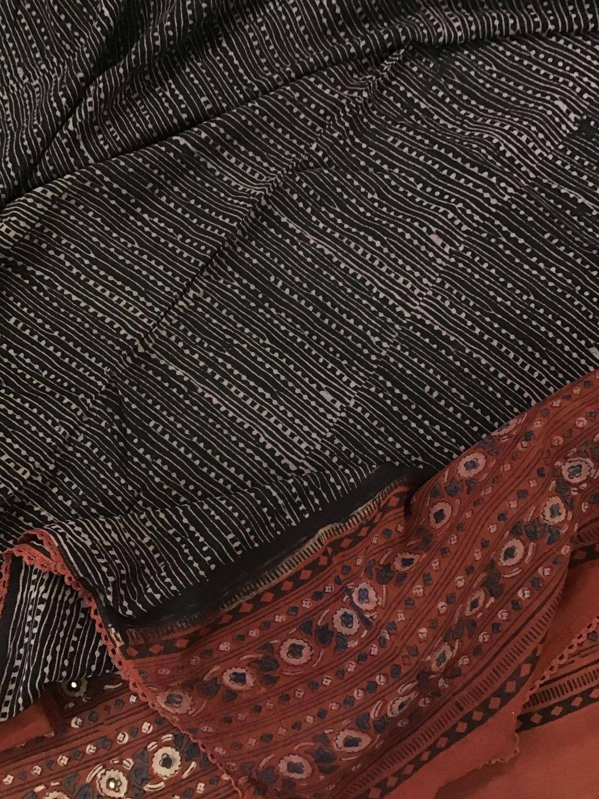 Pure Cotton Printed Embroidered Suit - Black