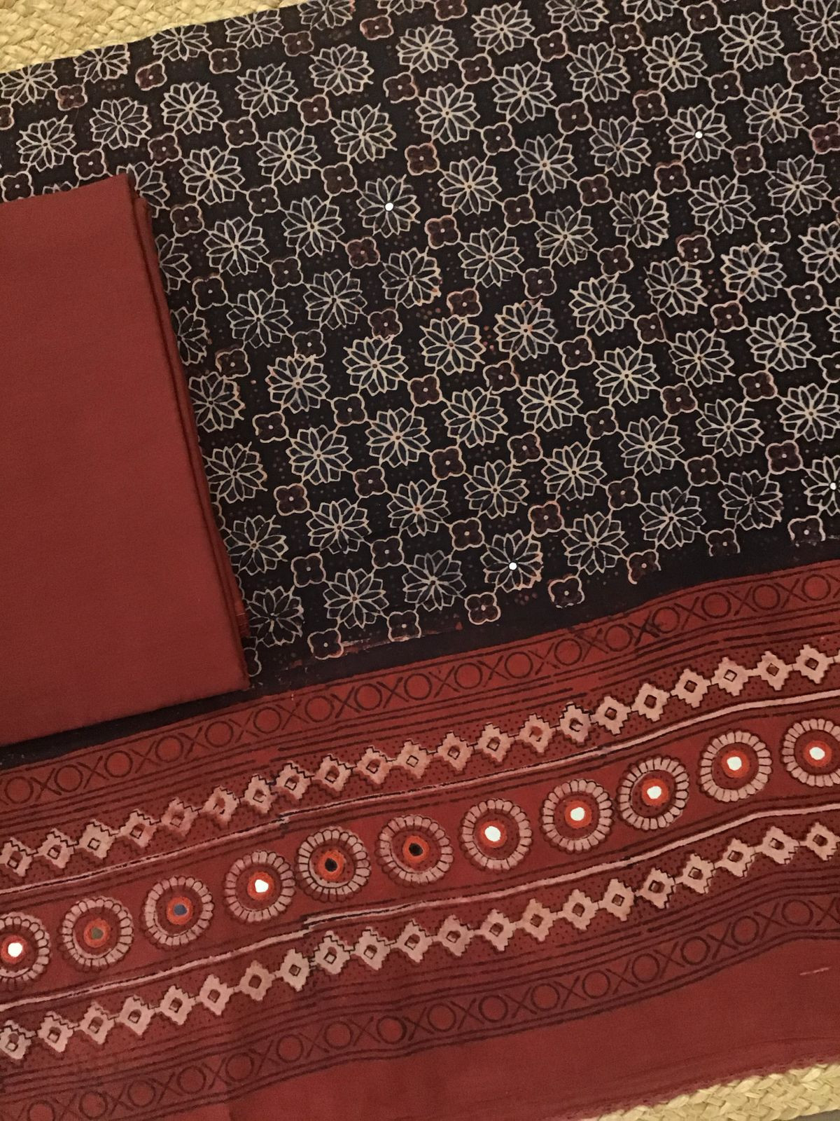 Pure Cotton Printed Embroidered Suit - Black