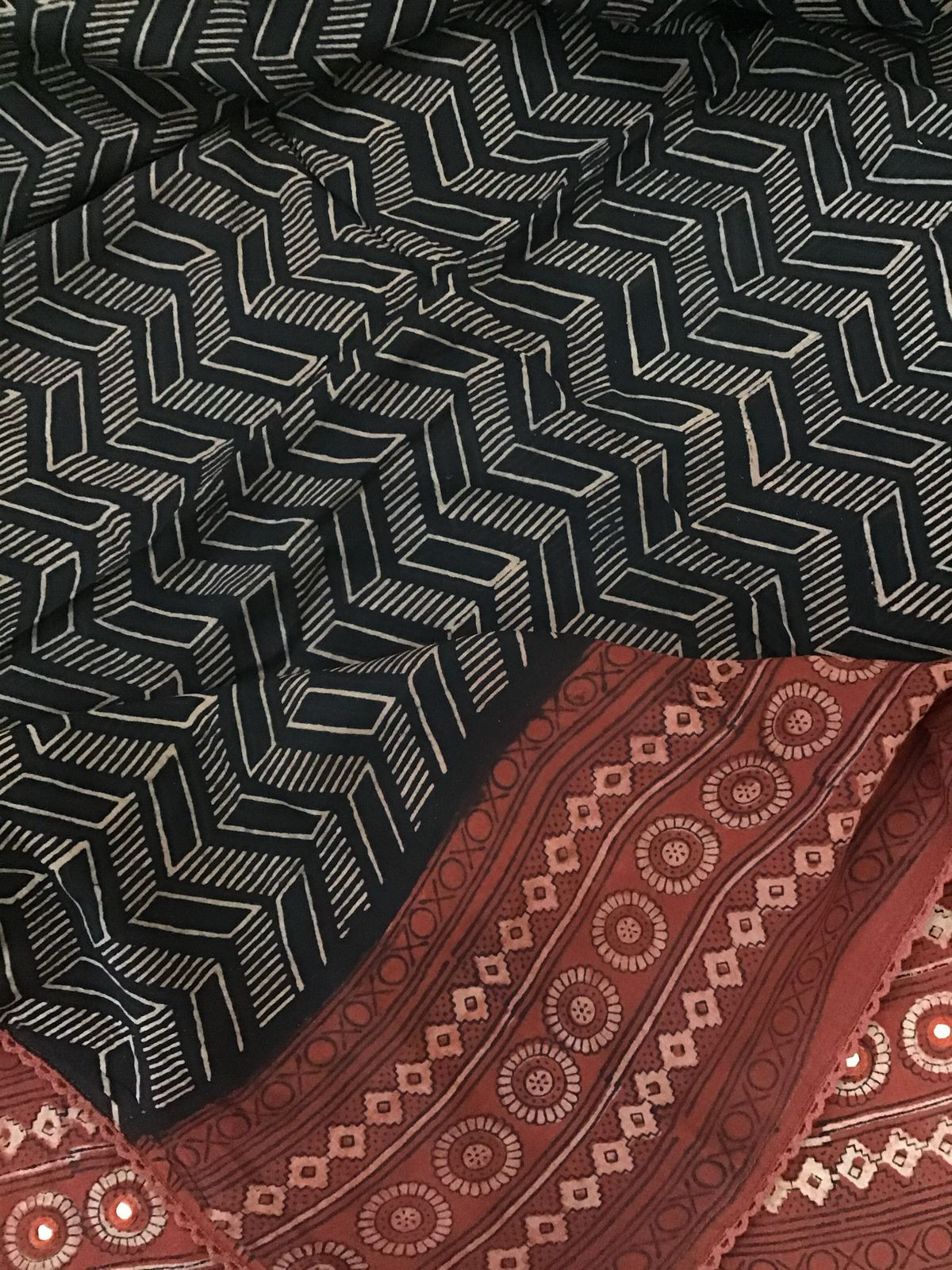 Pure Cotton Printed Embroidered Suit - Black