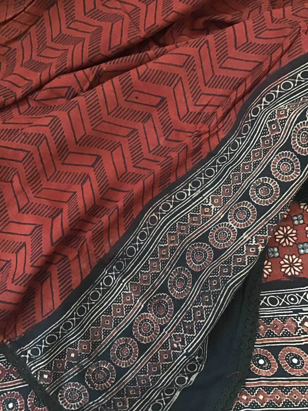 Pure Cotton Printed Embroidered Suit - Brick Red