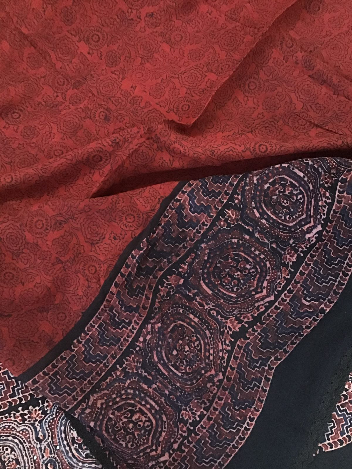 Pure Cotton Printed Embroidered Suit - Brick Red