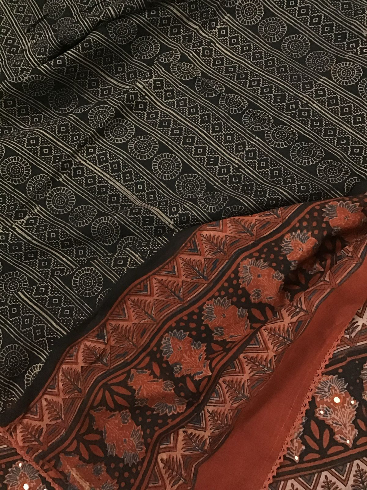 Pure Cotton Printed Embroidered Suit - Black