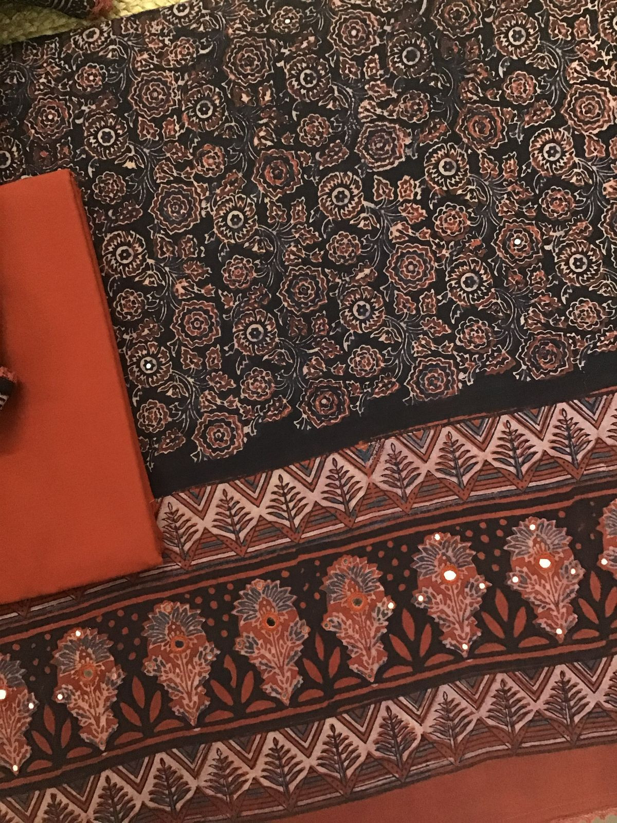 Pure Cotton Printed Embroidered Suit - Black