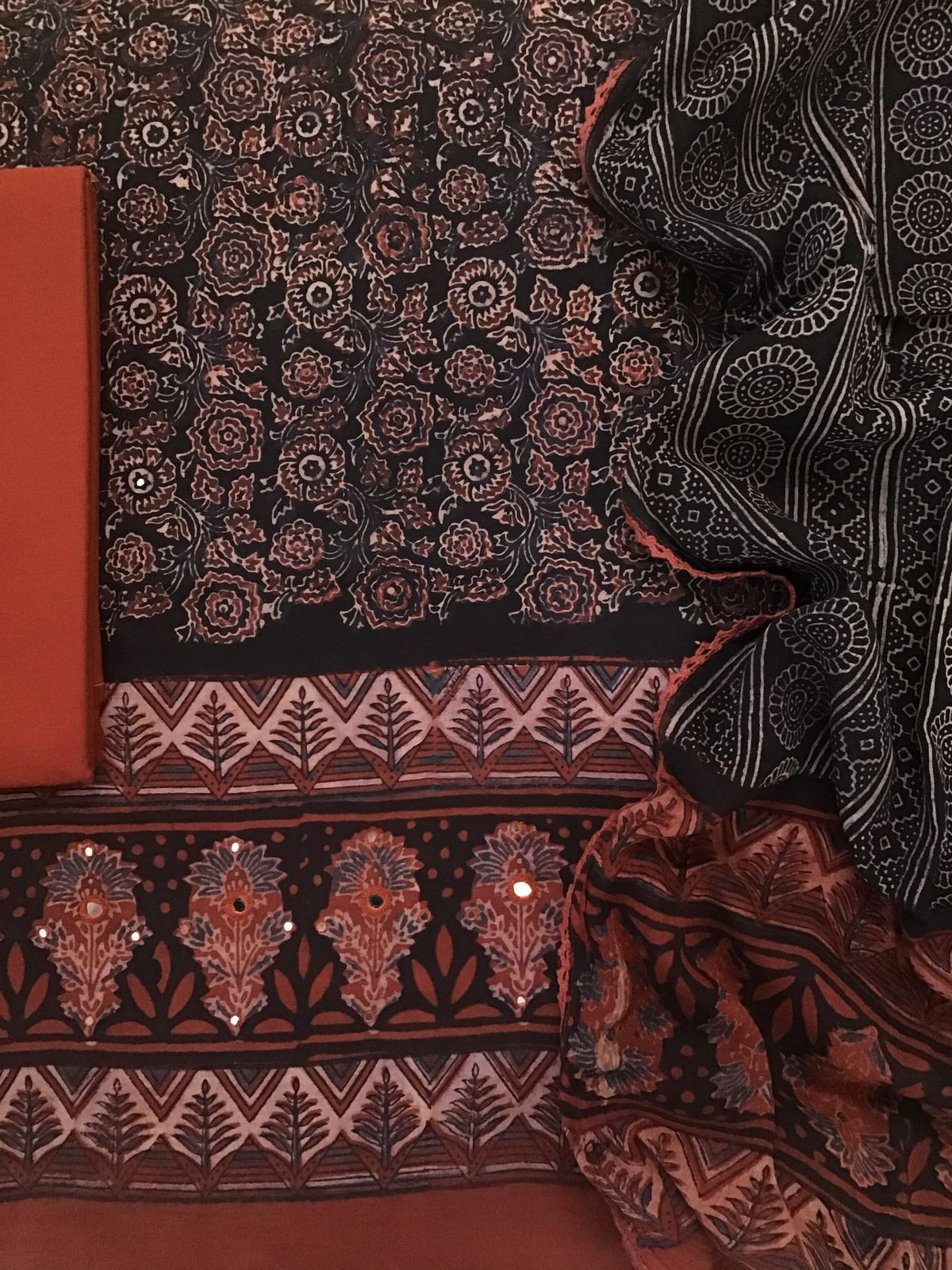 Pure Cotton Printed Embroidered Suit - Black