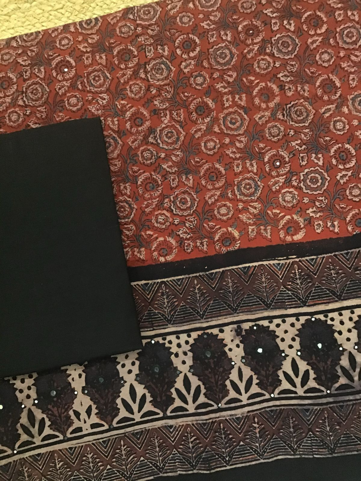 Pure Cotton Printed Embroidered Suit - Brick Red