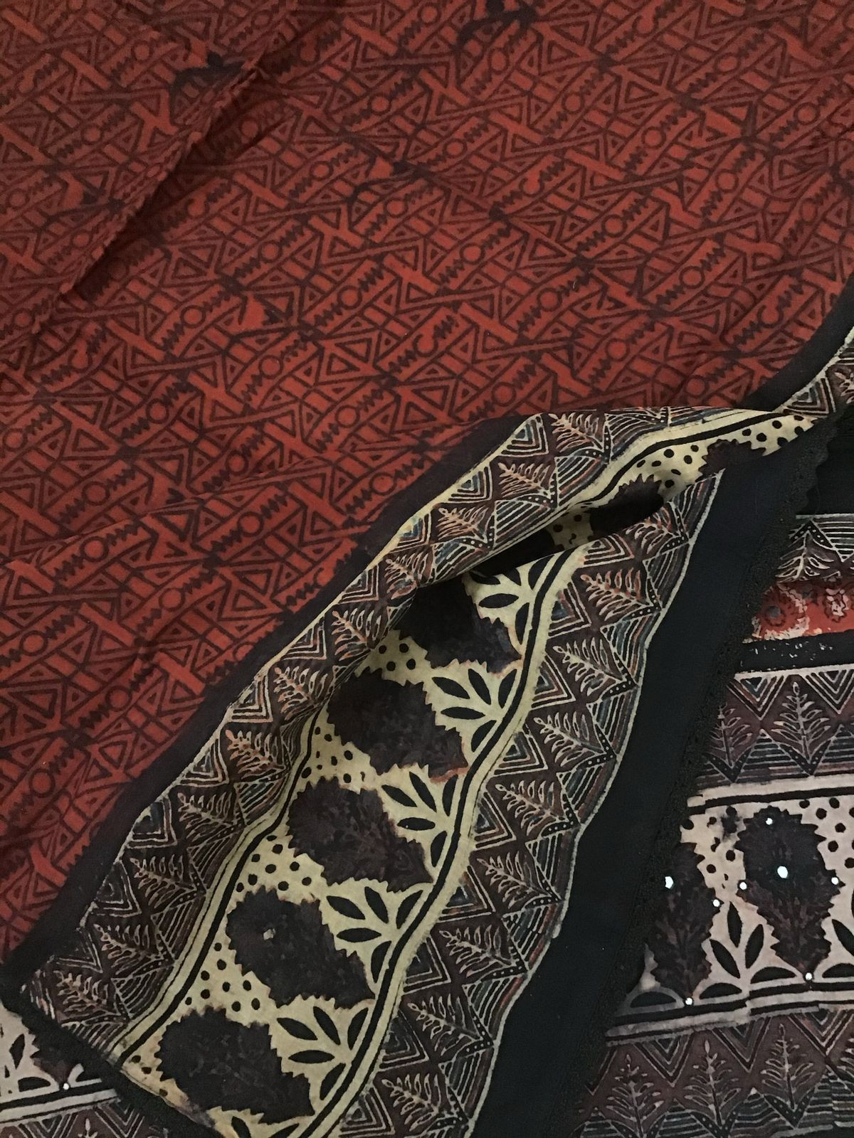 Pure Cotton Printed Embroidered Suit - Brick Red