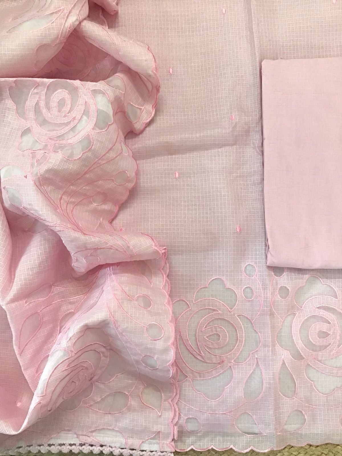 Soft Kota Silk Embroidered Suit - Pink