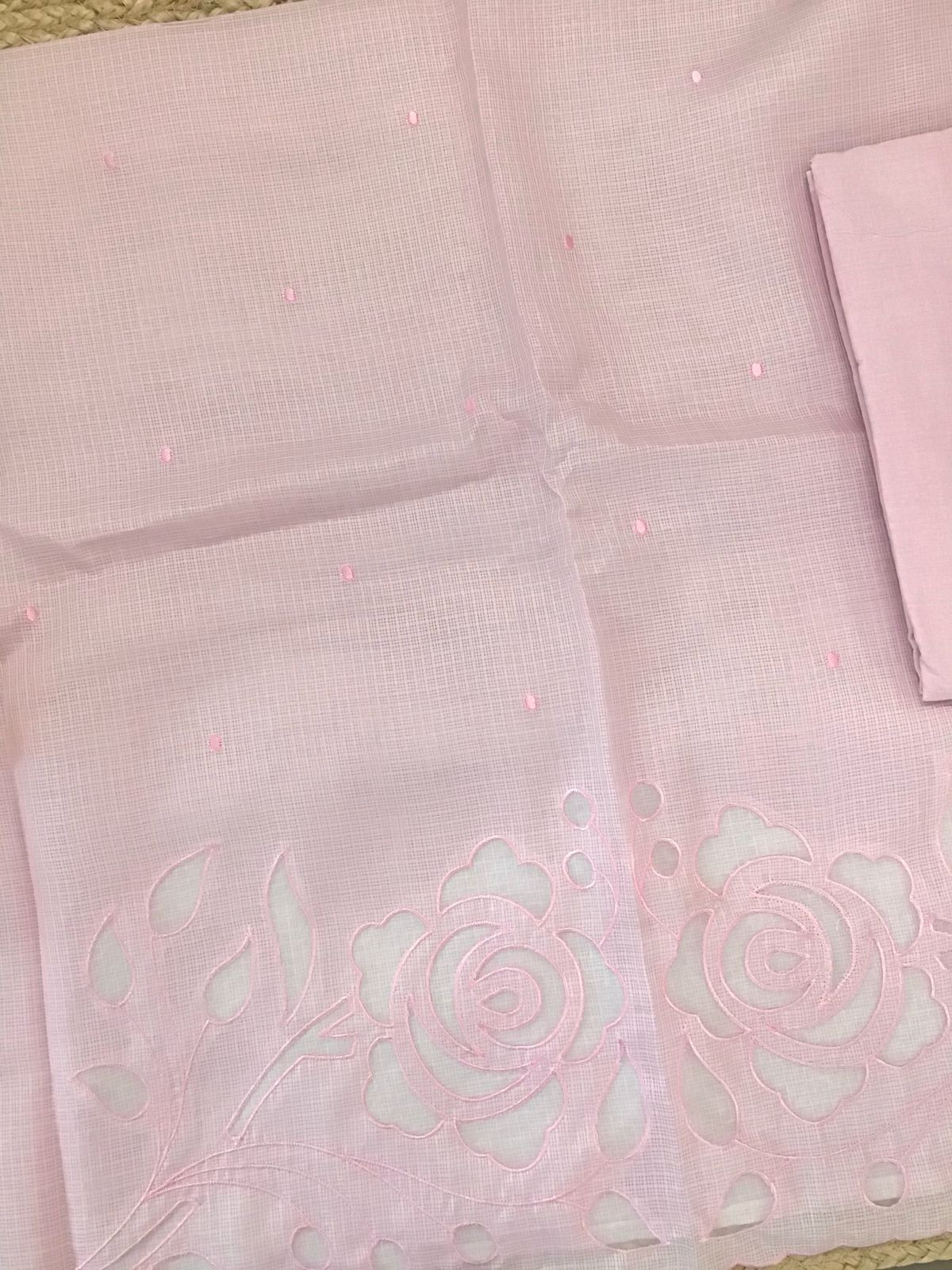 Soft Kota Silk Embroidered Suit - Pink