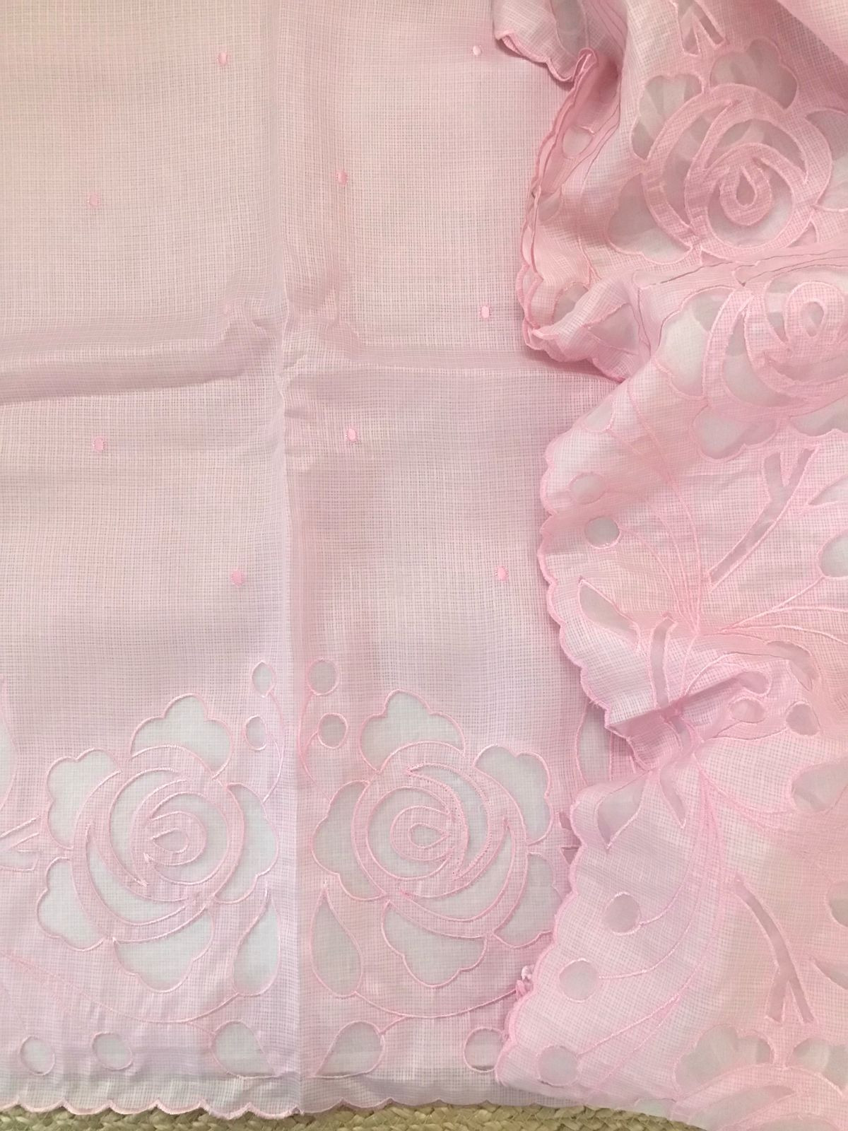 Soft Kota Silk Embroidered Suit - Pink