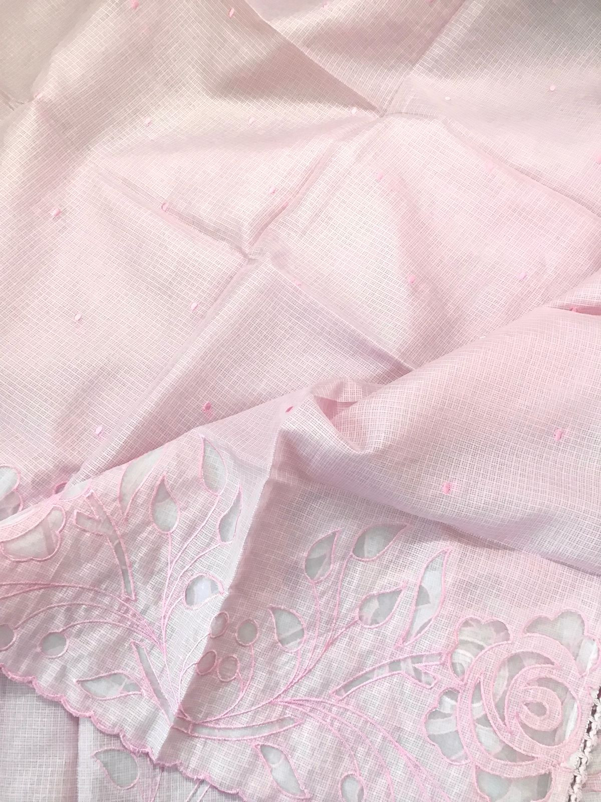 Soft Kota Silk Embroidered Suit - Pink