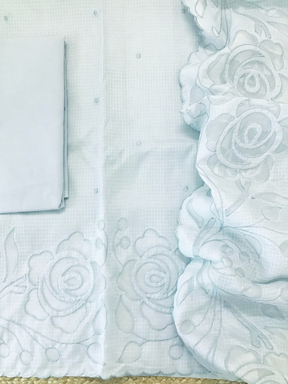 Soft Kota Silk Embroidered Suit - Blue