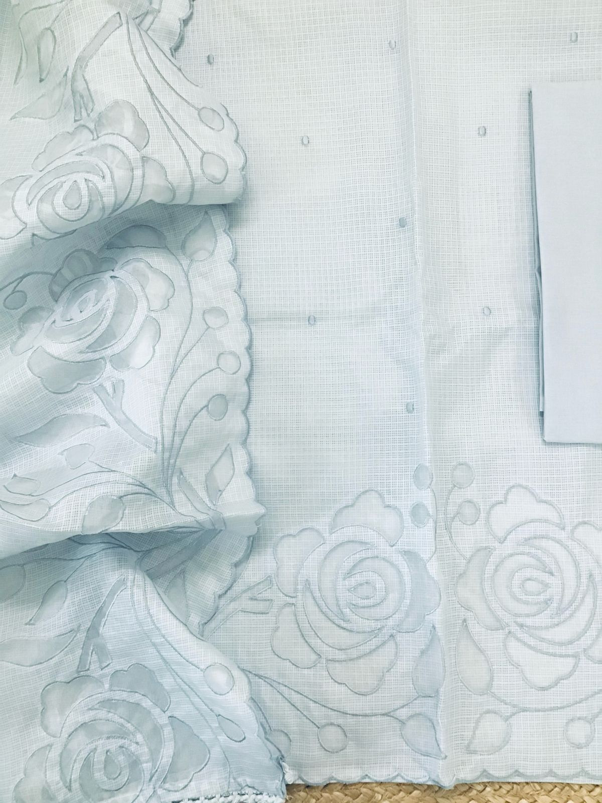 Soft Kota Silk Embroidered Suit - Blue