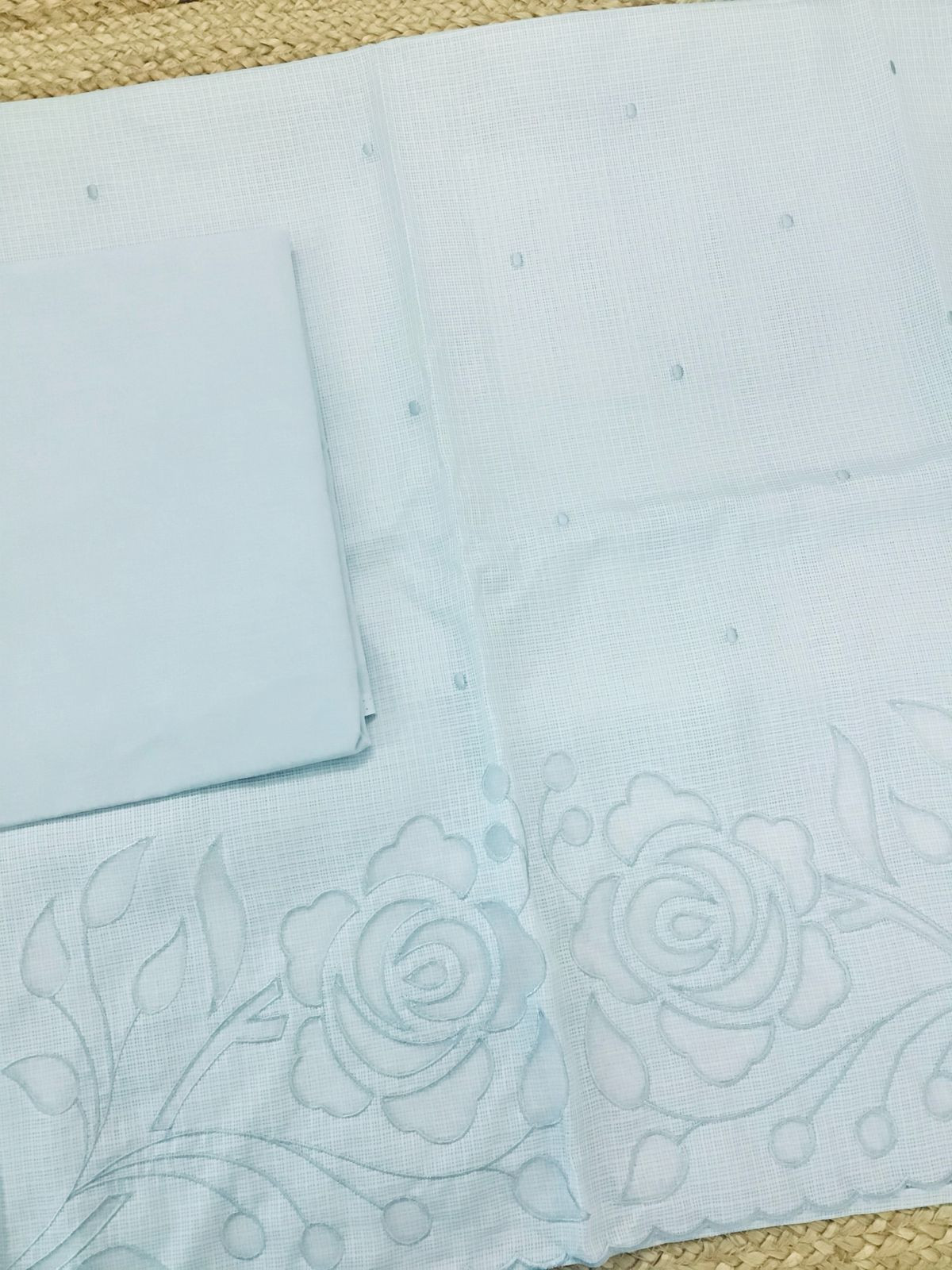 Soft Kota Silk Embroidered Suit - Blue