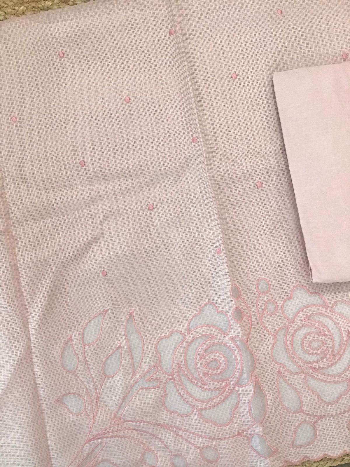 Soft Kota Silk Embroidered Suit - Peach