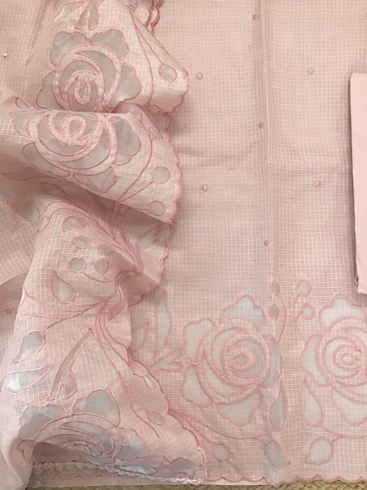 Soft Kota Silk Embroidered Suit - Peach