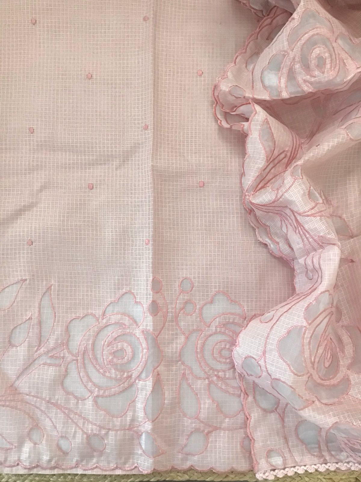 Soft Kota Silk Embroidered Suit - Peach