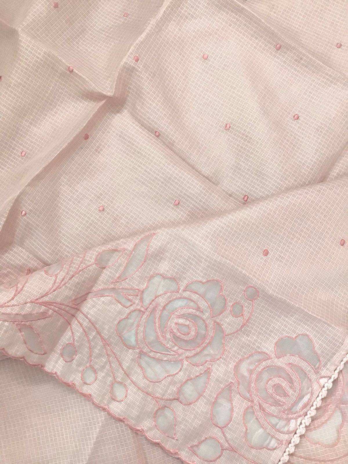 Soft Kota Silk Embroidered Suit - Peach