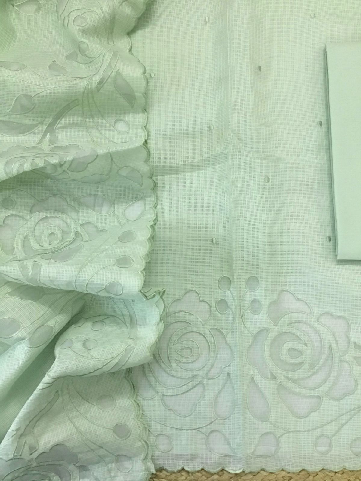 Soft Kota Silk Embroidered Suit - Green