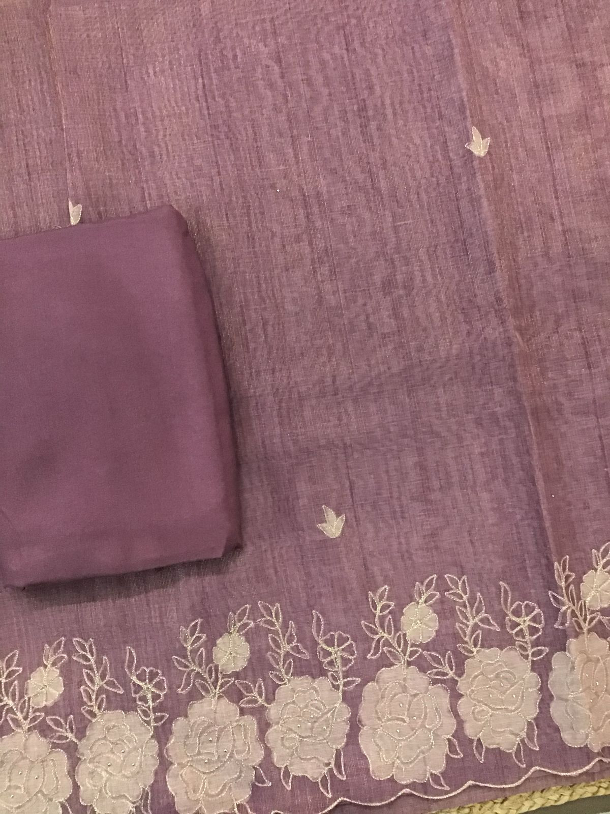 Soft Tissue Slub Cotton Self Weaved Embroidered Suit - Mauve