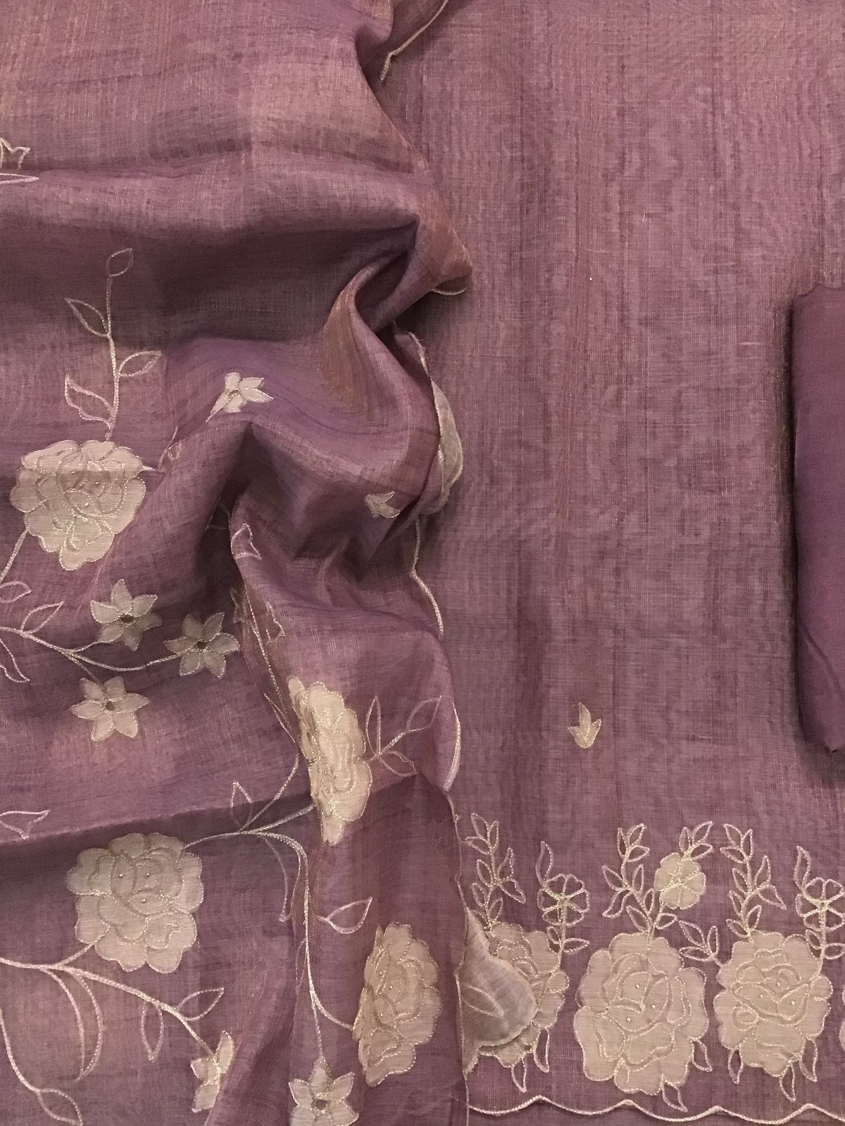 Soft Tissue Slub Cotton Self Weaved Embroidered Suit - Mauve
