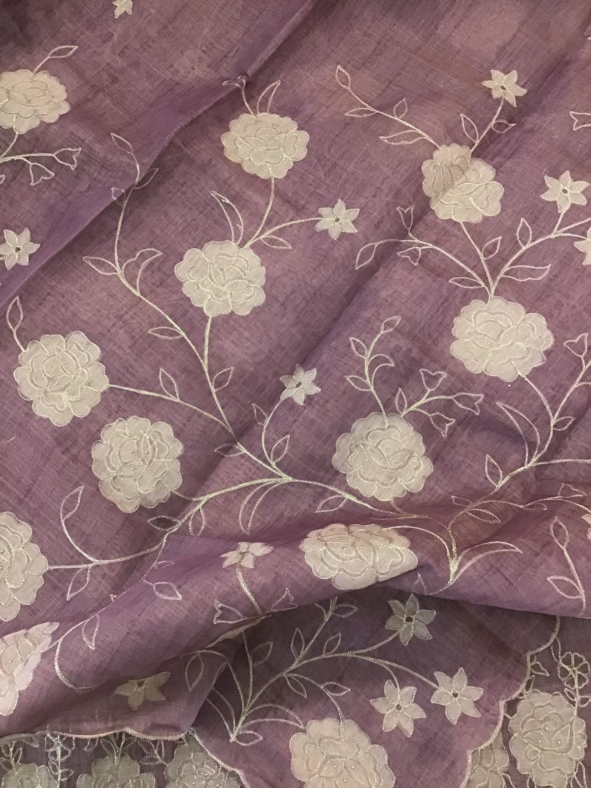 Soft Tissue Slub Cotton Self Weaved Embroidered Suit - Mauve